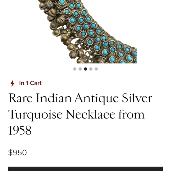 Rare Indian Antique Slivertone and Turquoise Necklace and Bracelet from 1950s - Picture 14 of 16